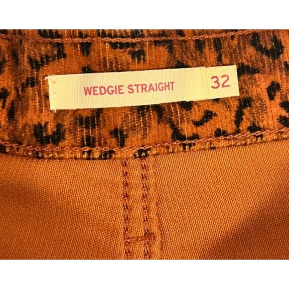 LEVI'S Wedgie Straight Corduroy Pants Cheetah Leopard Animal Print High Waist 32 - Picture 4 of 8